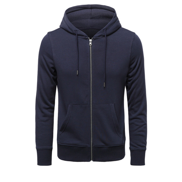 Herren nan schmal geschnittener Zip-Hoodie mit Metall-Reißverschluss, doppellagiger Kapuze und Kängurutasche Drune