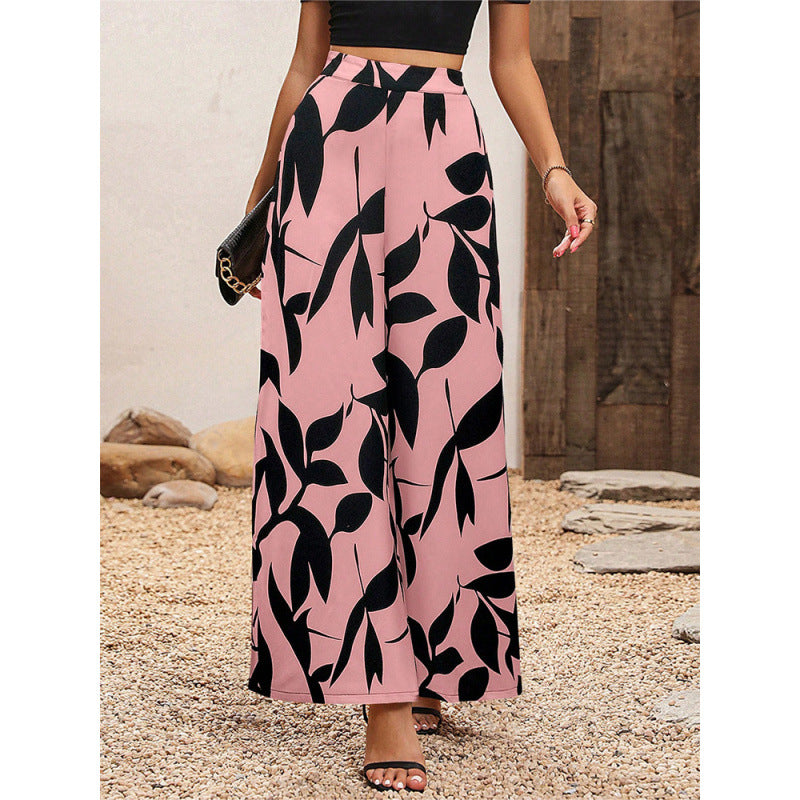 Damen Weite-Hosen mit Blattmuster Drune