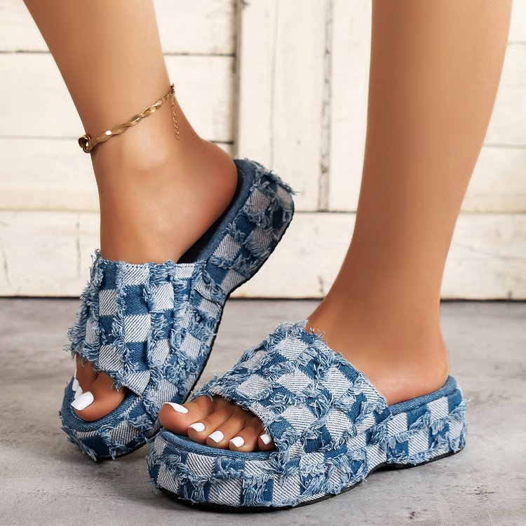 Damen lässige Schlappen aus Denim mit fransigen Details Drune