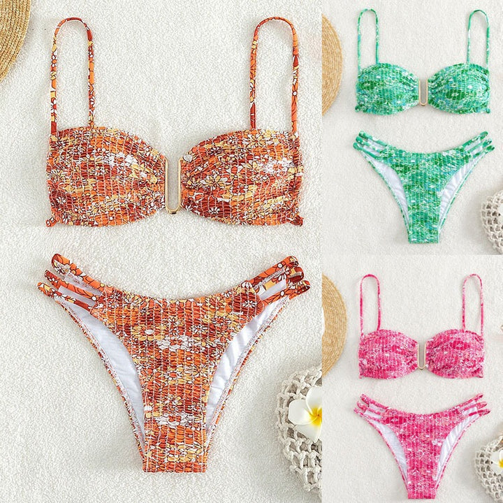 Damen Bikini-Set mit verspieltem Mustermix und modernen Schnürdetails Drune