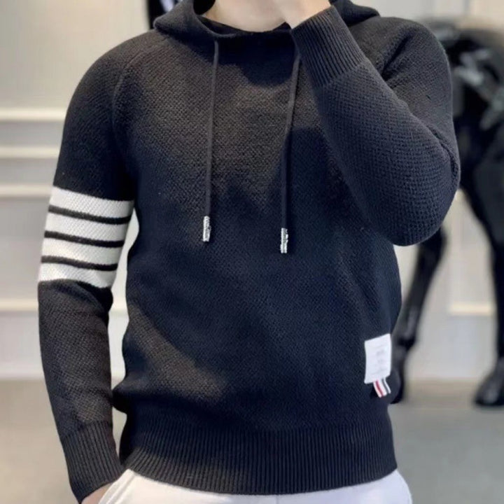 Herren Sportlicher Strickpullover mit Kapuze und Streifen Drune