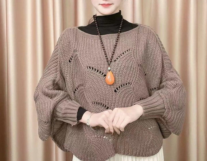 Damen Luftiger Strickpullover mit Lochmuster Drune