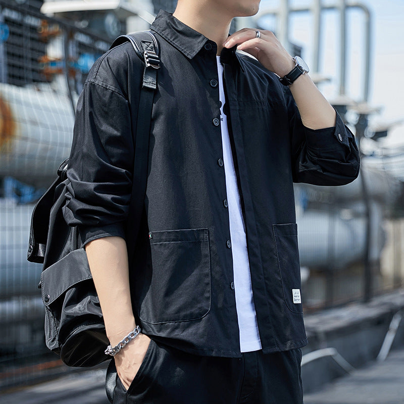 Herren Overshirt im leichten Canvas‑Utility‑Style mit Hemdkragen und aufgesetzten Taschen Drune