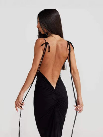 Damen Elegantes Wickelkleid mit tiefem Rückenausschnitt und zarten Bindebändern Drune