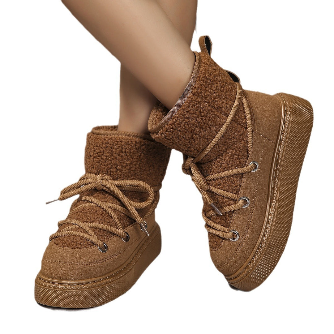 Damen Gefütterte Plateau-Schnürboots mit Teddyfutter und dicker Profilsohle Drune