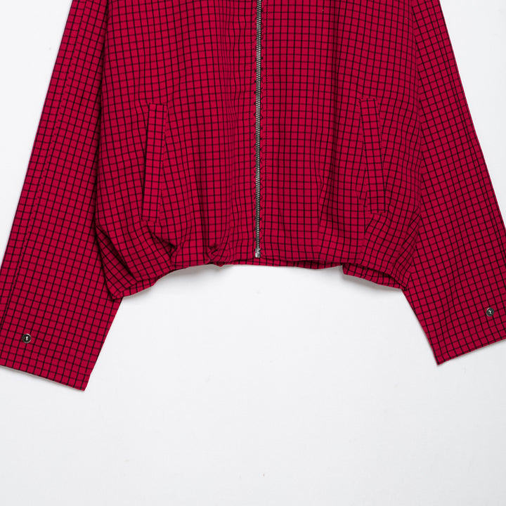 Damen Karierte Cropped Jacke mit Stehkragen und Reißverschluss Drune