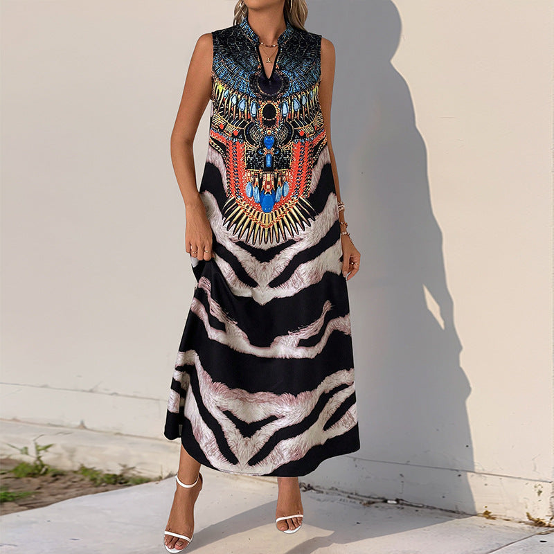 Damen Maxikleid mit kunstvoller Applikation und modernem Tiermuster Drune