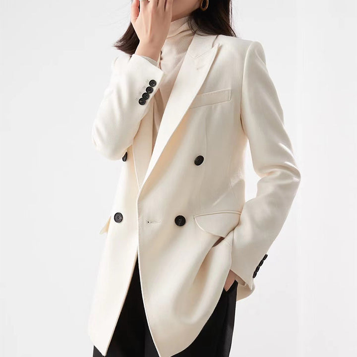 Damen Taillierter Longline-Blazer mit doppelreihiger Knopfleiste und Pattentaschen Drune