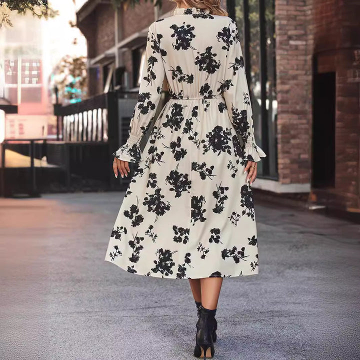 Damen Maxikleid mit floralem Print und angenähtem Bindeband Drune