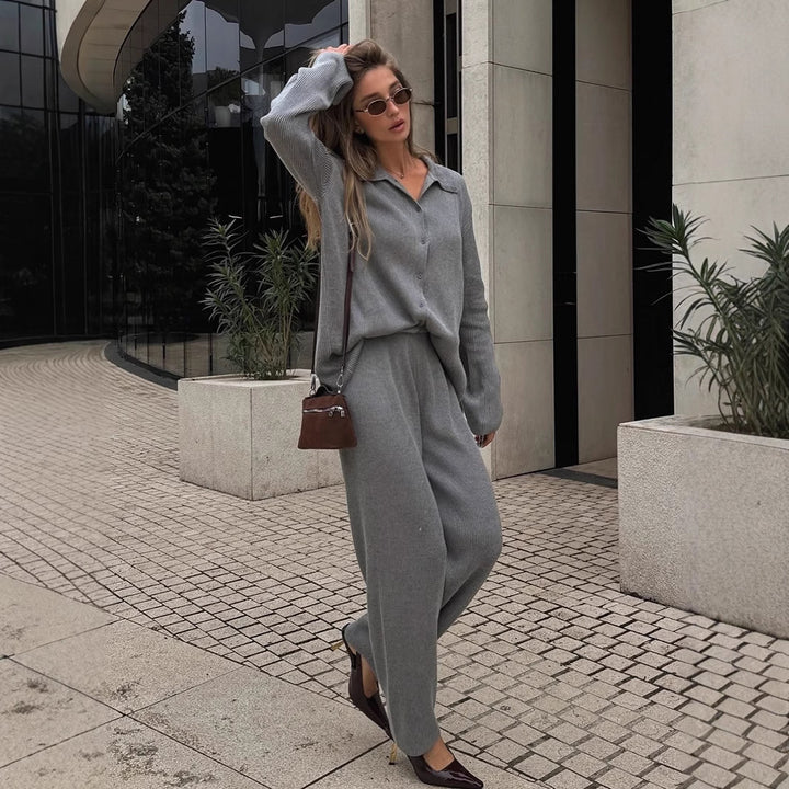 Damen Bequemes Strick-Ensemble aus weicher Baumwolle Drune