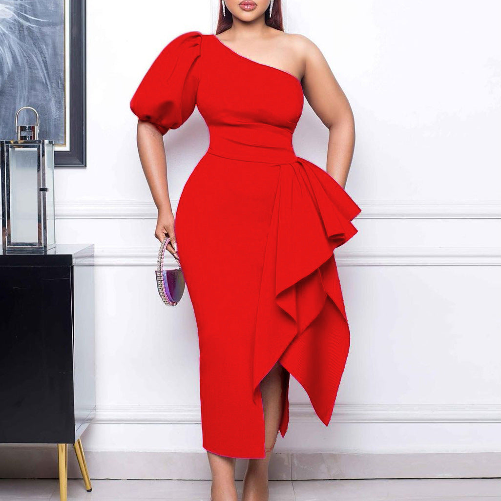 Damen Elegantes Kleid mit asymmetrischem Design und dekorativem Drapierung Drune
