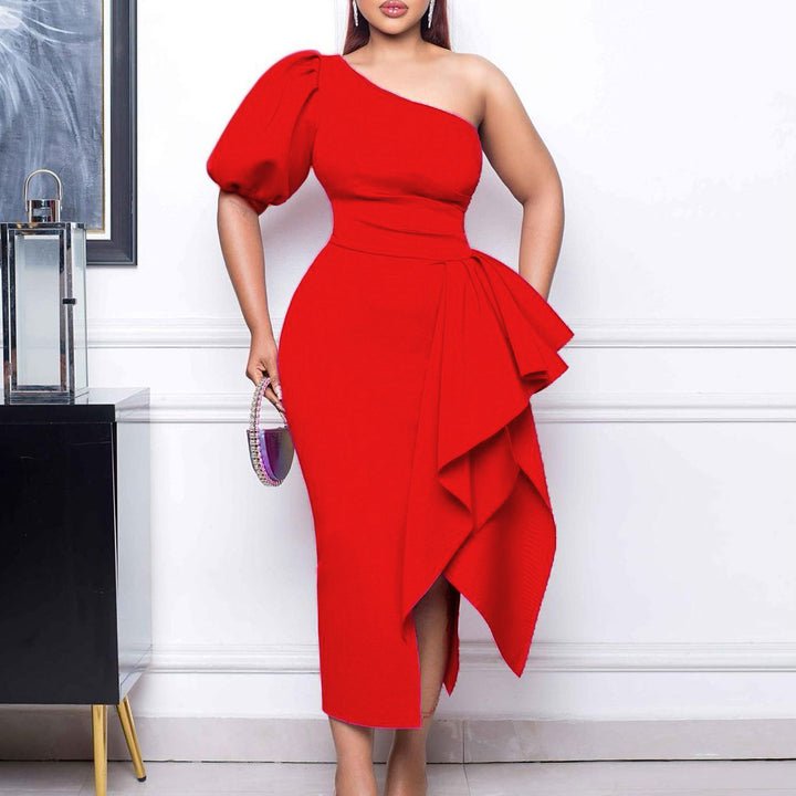 Damen Elegantes Kleid mit asymmetrischem Design und dekorativem Drapierung Drune