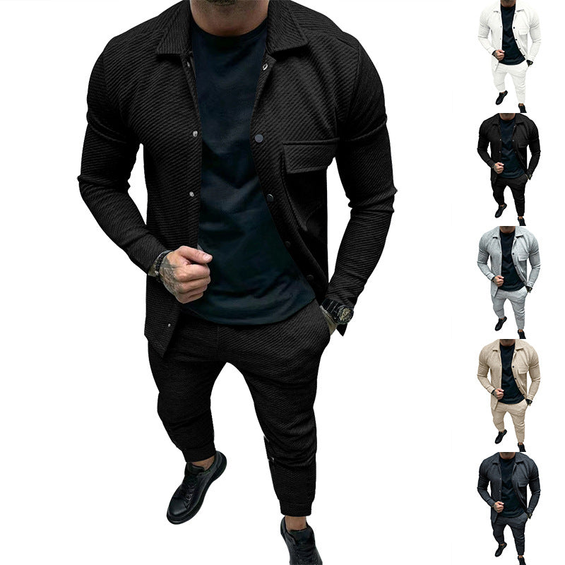 Herren Strukturiertes Jersey-Freizeitset mit Overshirt und Tapered Jogginghose Drune