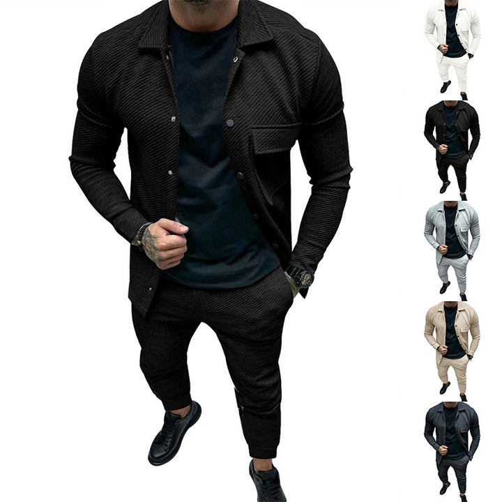 Herren Strukturiertes Jersey-Freizeitset mit Overshirt und Tapered Jogginghose Drune