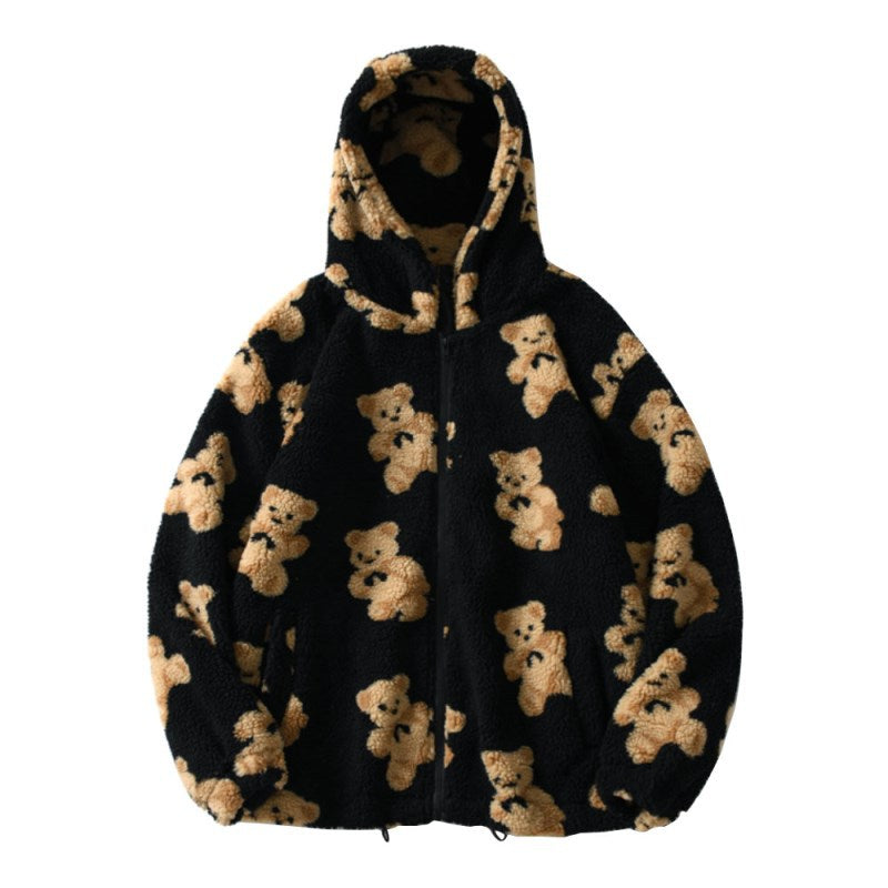 Damen Kuschelige Fleecejacke mit Kapuze und Bärenmuster Drune