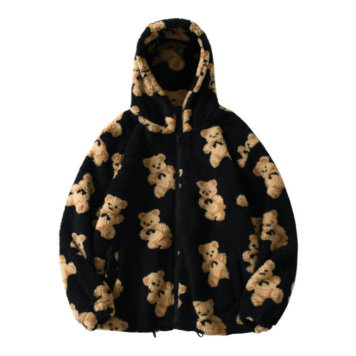 Damen Kuschelige Fleecejacke mit Kapuze und Bärenmuster Drune