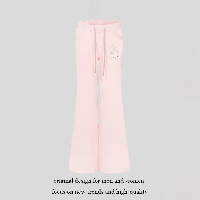 Damen Ausgestellte Loungehose mit hohem Komfortbund, Kordelzug und Strass‑Logo Drune