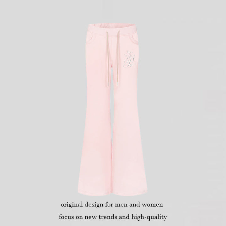 Damen Ausgestellte Loungehose mit hohem Komfortbund, Kordelzug und Strass‑Logo Drune