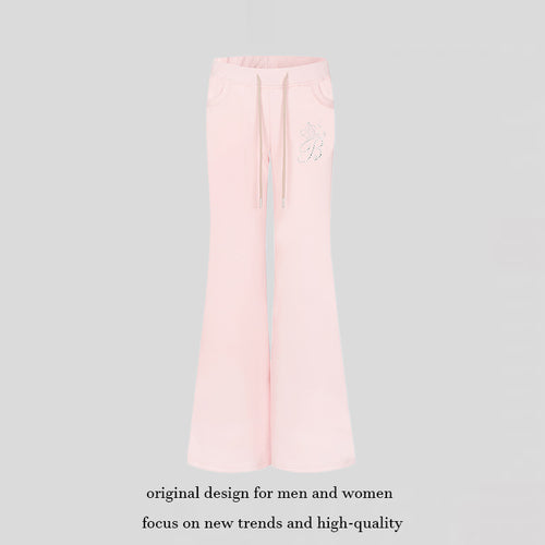 Damen Ausgestellte Loungehose mit hohem Komfortbund, Kordelzug und Strass‑Logo Drune