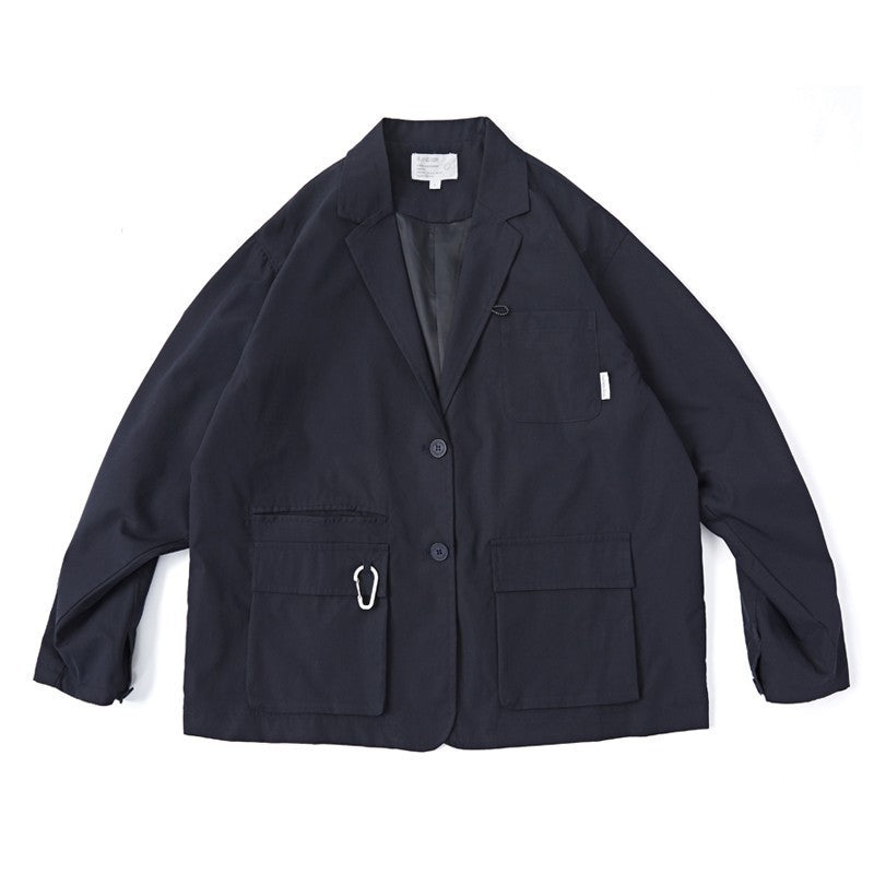 Unisex Weit geschnittener Utility-Blazer mit Multifunktionstaschen Drune