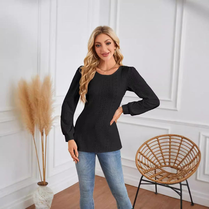Damen Bluse mit luftigen Lochmustern und eleganten Puffärmeln Drune