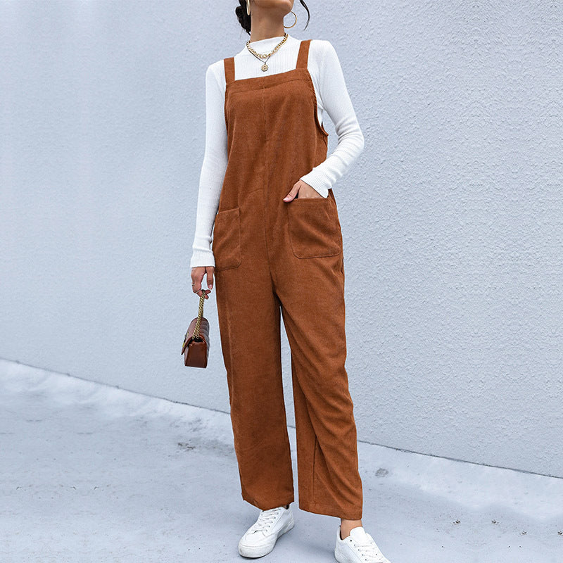 Damen Latzhose aus weichem Cordstoff mit praktischen Taschen und weiter Beinform Drune