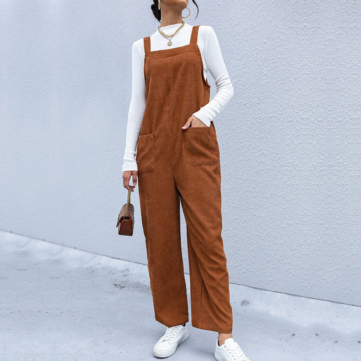 Damen Latzhose aus weichem Cordstoff mit praktischen Taschen und weiter Beinform Drune