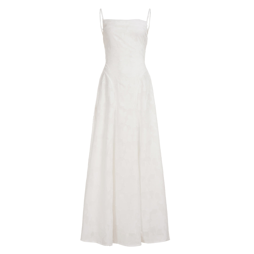 Damen elegantes Maxikleid mit zartem floralem Muster und Spaghetti-Trägern Drune