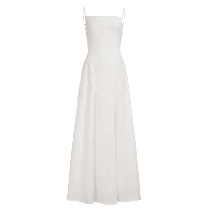 Damen elegantes Maxikleid mit zartem floralem Muster und Spaghetti-Trägern Drune