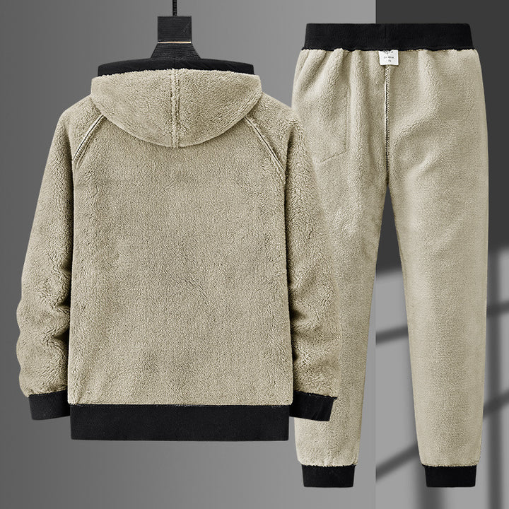Herren Fleecegefüttertes Zip-Hoodie und Jogginghose Set mit Teddyfutter Drune