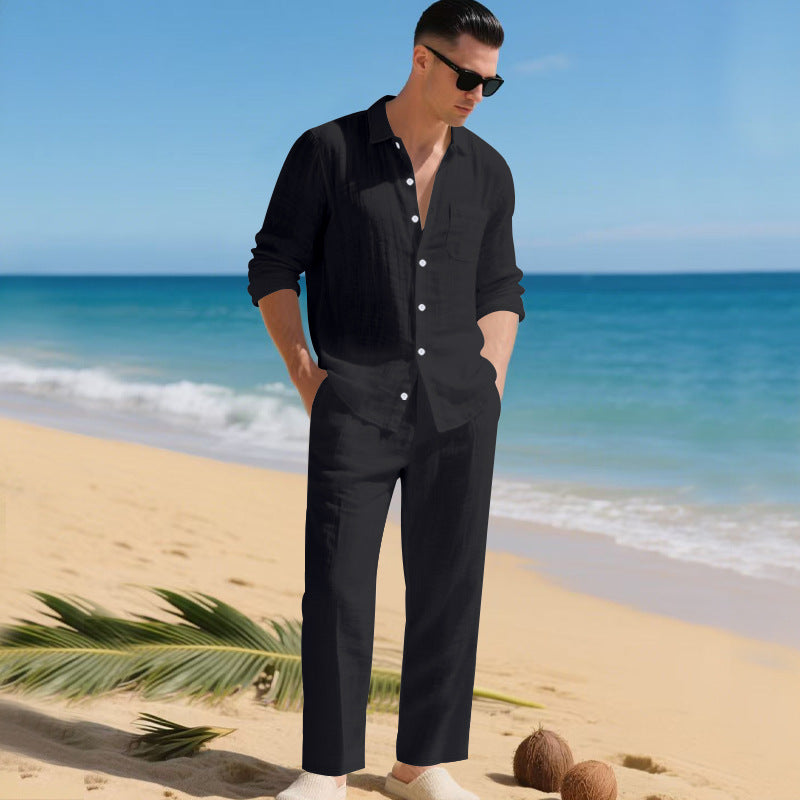Herren leichtes Leinen-Outfit mit stilvollem Hemd und eleganter Hose Drune
