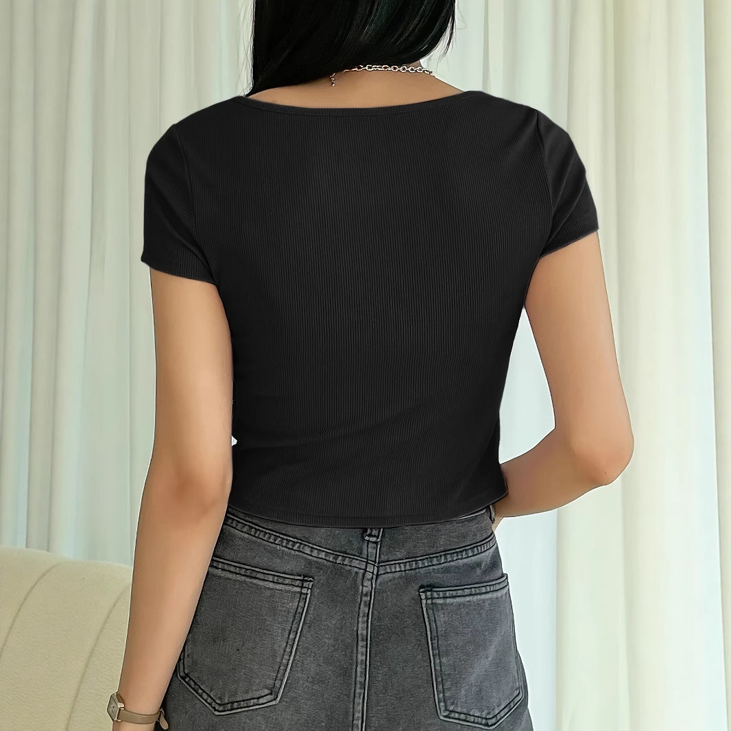 Damen figurbetontes T-Shirt mit trendigem Querripp Drune