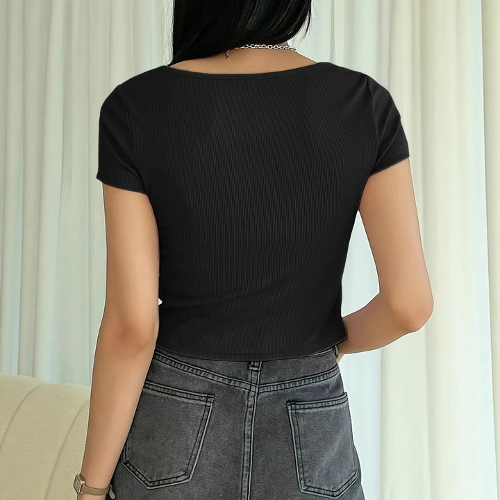 Damen figurbetontes T-Shirt mit trendigem Querripp Drune