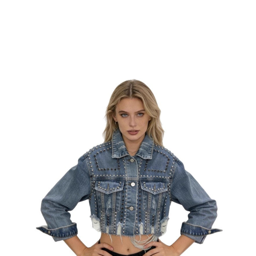 Damen Modische lässige Jeansjacke mit verzierten Details Drune
