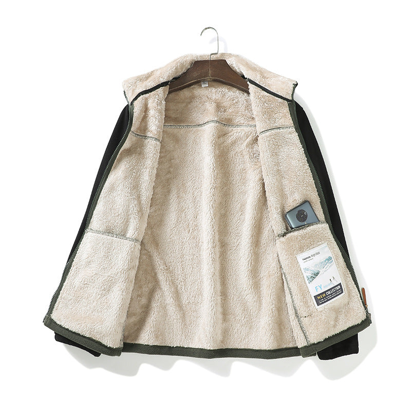 Herren Zweifarbige Fleece-Übergangsjacke mit Stehkragen, Reißverschluss & Eingrifftaschen Drune