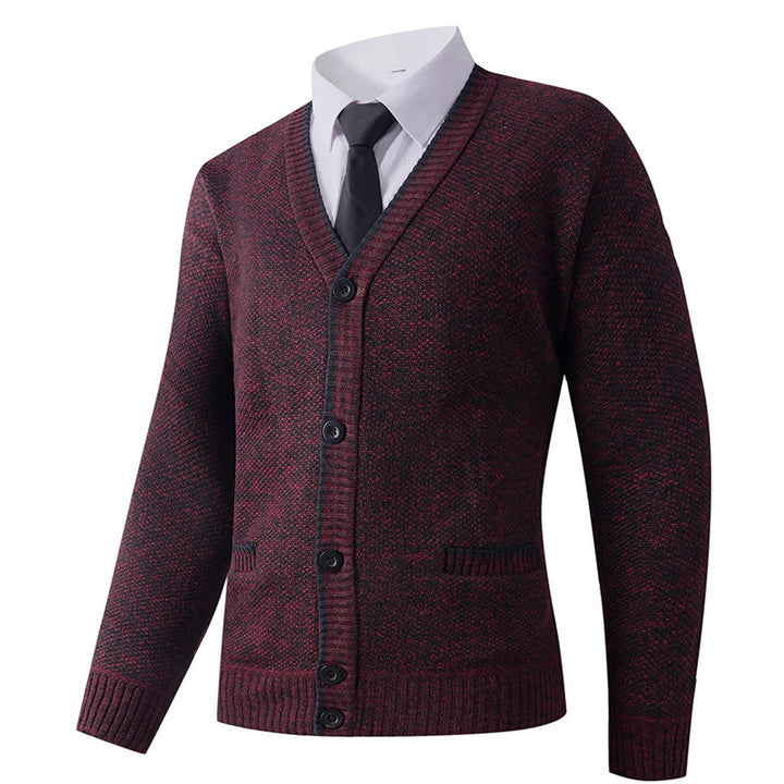 Herren Strukturierte Strickcardigan mit V-Ausschnitt, Knopfleiste und Eingrifftaschen Drune