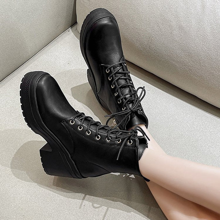 Damen Modische Plateau-Stiefel mit schnürbarer Konstruktion und robustem Profil Drune