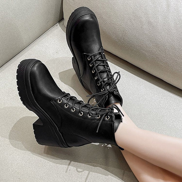 Damen Modische Plateau-Stiefel mit schnürbarer Konstruktion und robustem Profil Drune