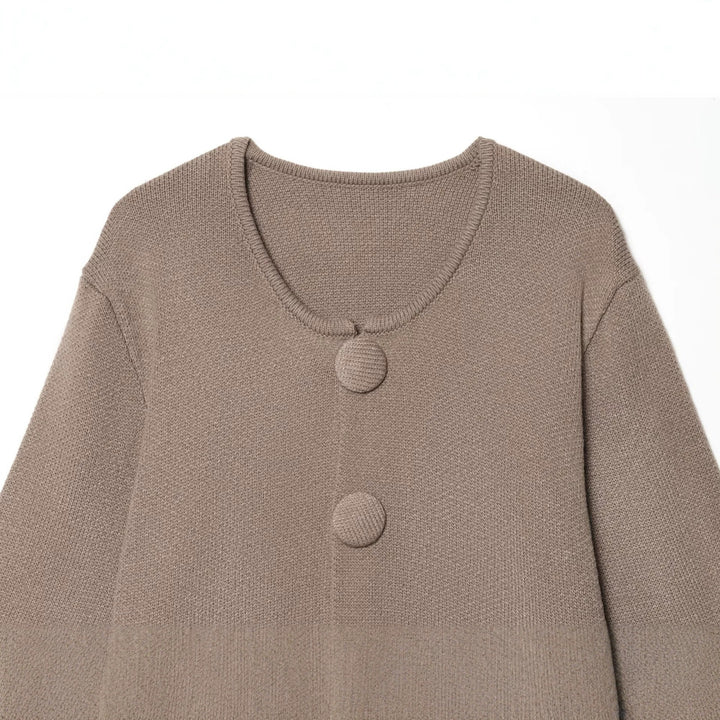Damen Kurzgeschnittene Strickjacke mit überbreiten Ärmeln und bezogenen Knöpfen Drune