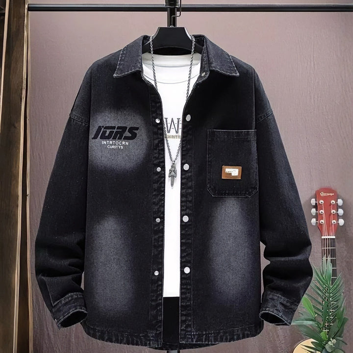 Herren Oversized Denim-Hemdenjacke im Vintage-Wash mit aufgesetzter Brusttasche Drune