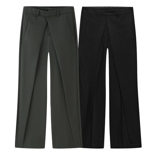 Damen Weit geschnittene Highwaist-Hose mit Vordernaht und langen Beinschlitzen Drune