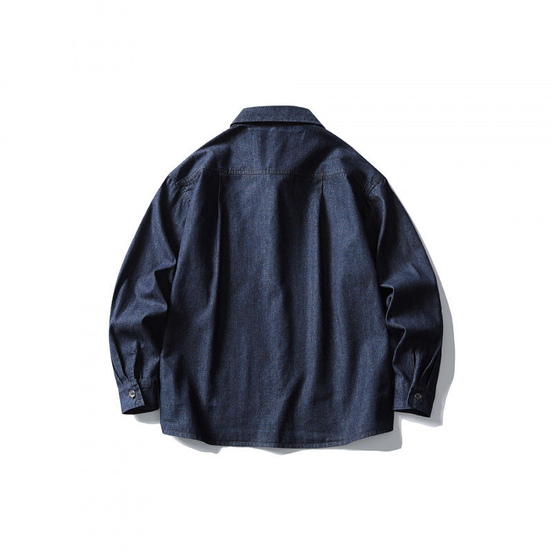 Herren Oversize-Denimhemd mit Brusttasche und klassischem Hemdkragen Drune