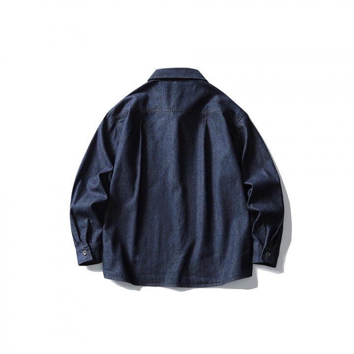 Herren Oversize-Denimhemd mit Brusttasche und klassischem Hemdkragen Drune