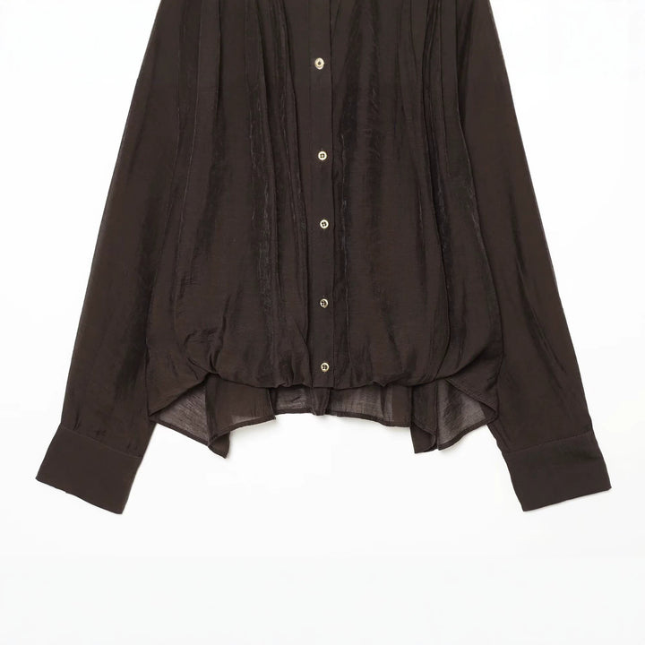 Damen Transparente Bluse mit drapiertem Schlauchkragen, Knopfleiste und Ballonärmeln Drune