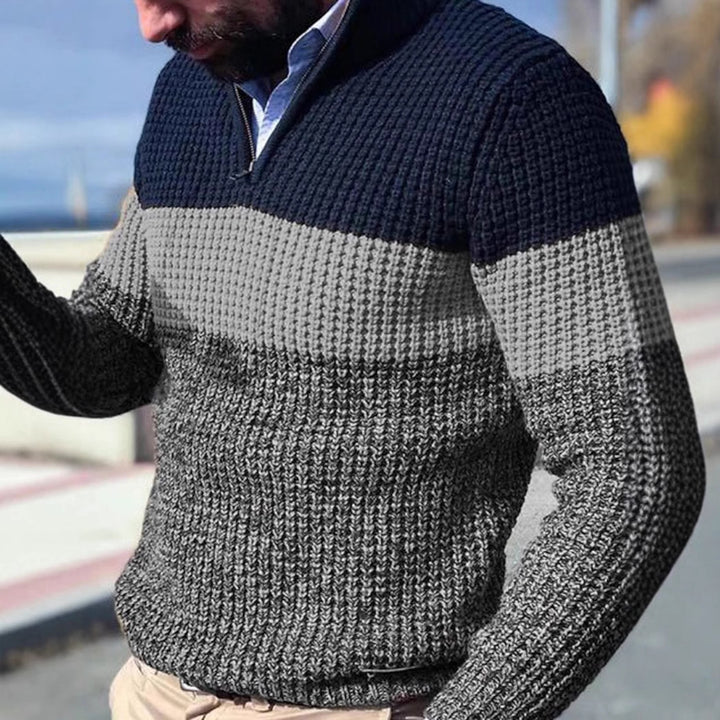Herren Grobgestrickter Strukturstrick-Pullover mit halbem Reißverschluss und Raglanärmeln Drune