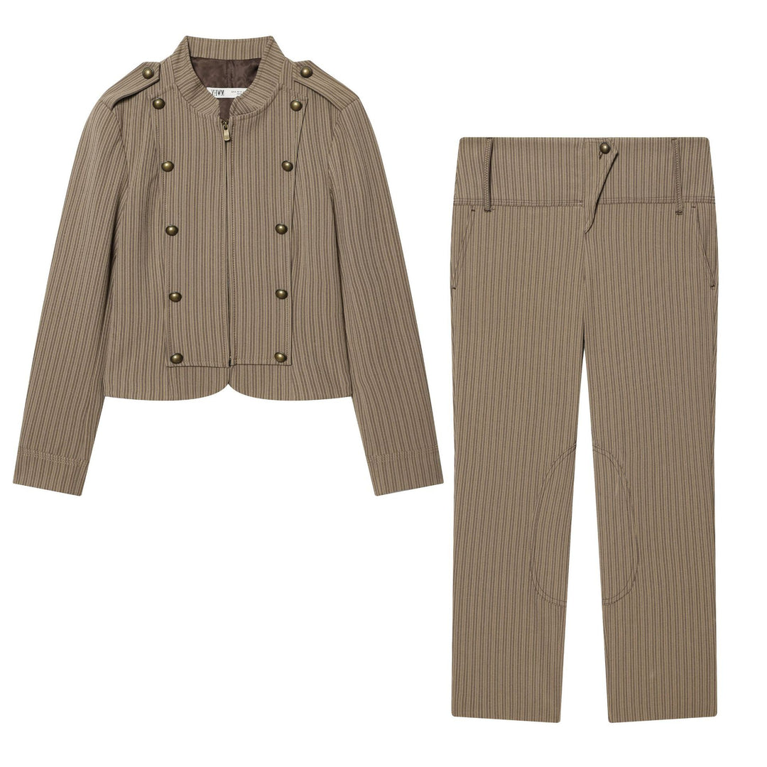 Damen Gerade geschnittene Bundhose mit hohem Bund und Kniepatches Drune