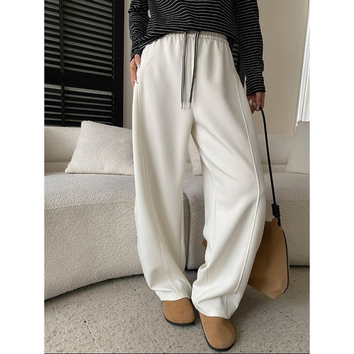 Damen lässige Sweatpants mit hohem Bund und weit geschnittenem Bein Drune