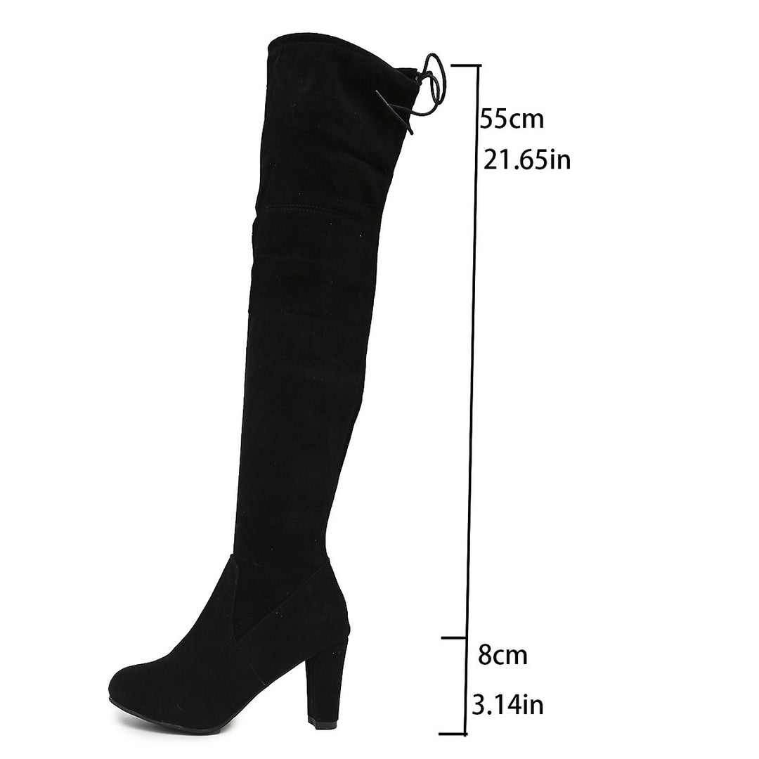 Damen Overknee-Slouch-Stiefel mit 8cm Blockabsatz und verstellbarem Kordelabschluss Drune