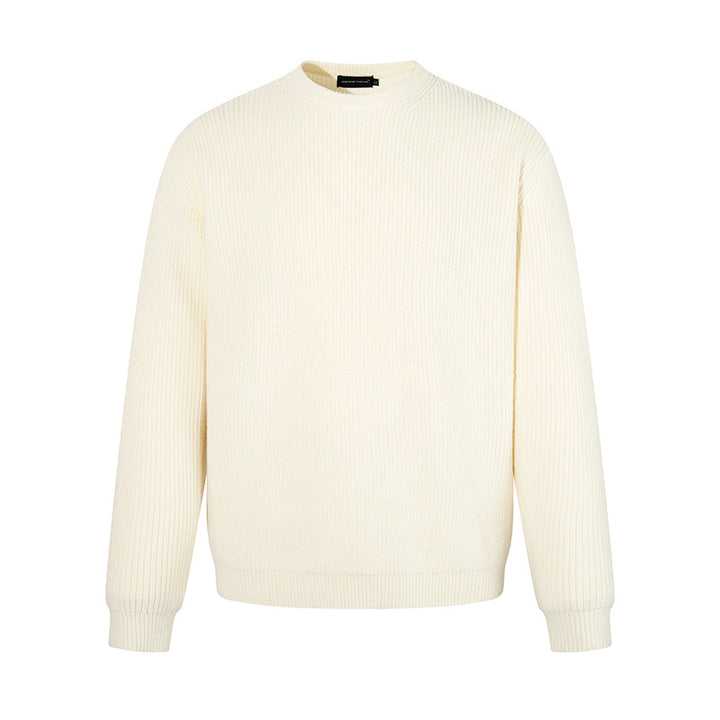 Herren Feinstrickpullover mit Rundhalsausschnitt und geripptem Strukturstrick Drune