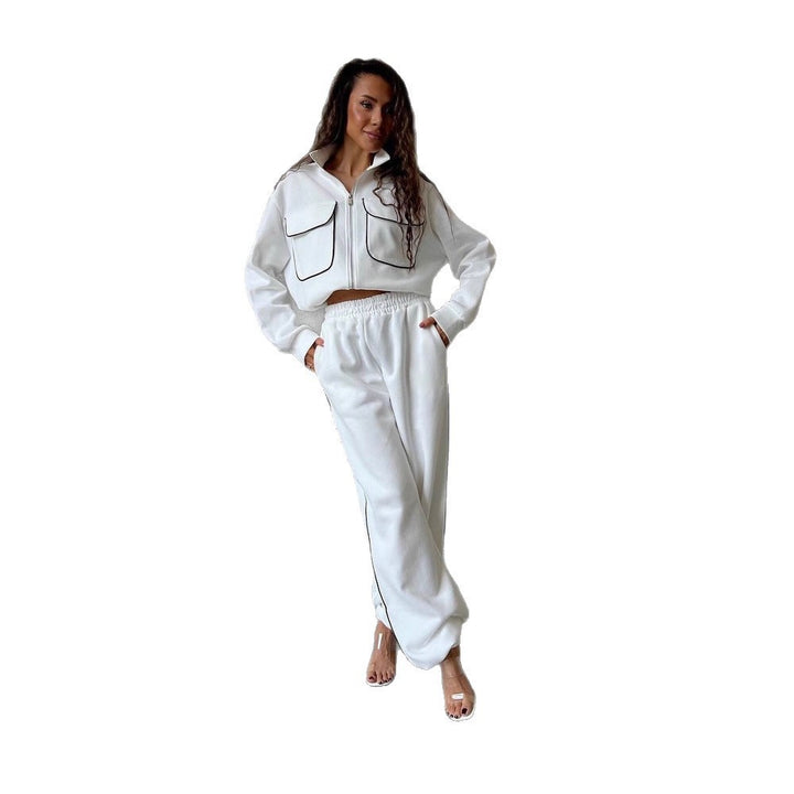 Damen lässiges Sportanzug-Set mit modischer Jacke und weit geschnittenen Hosen Drune